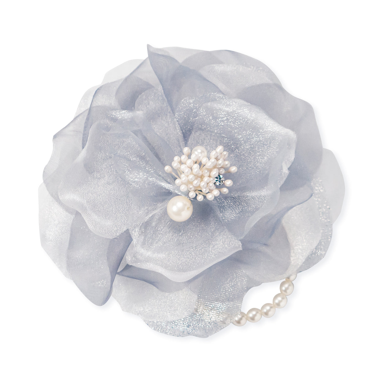 cocomam ふわりシフォンとパールのコサージュ グレー