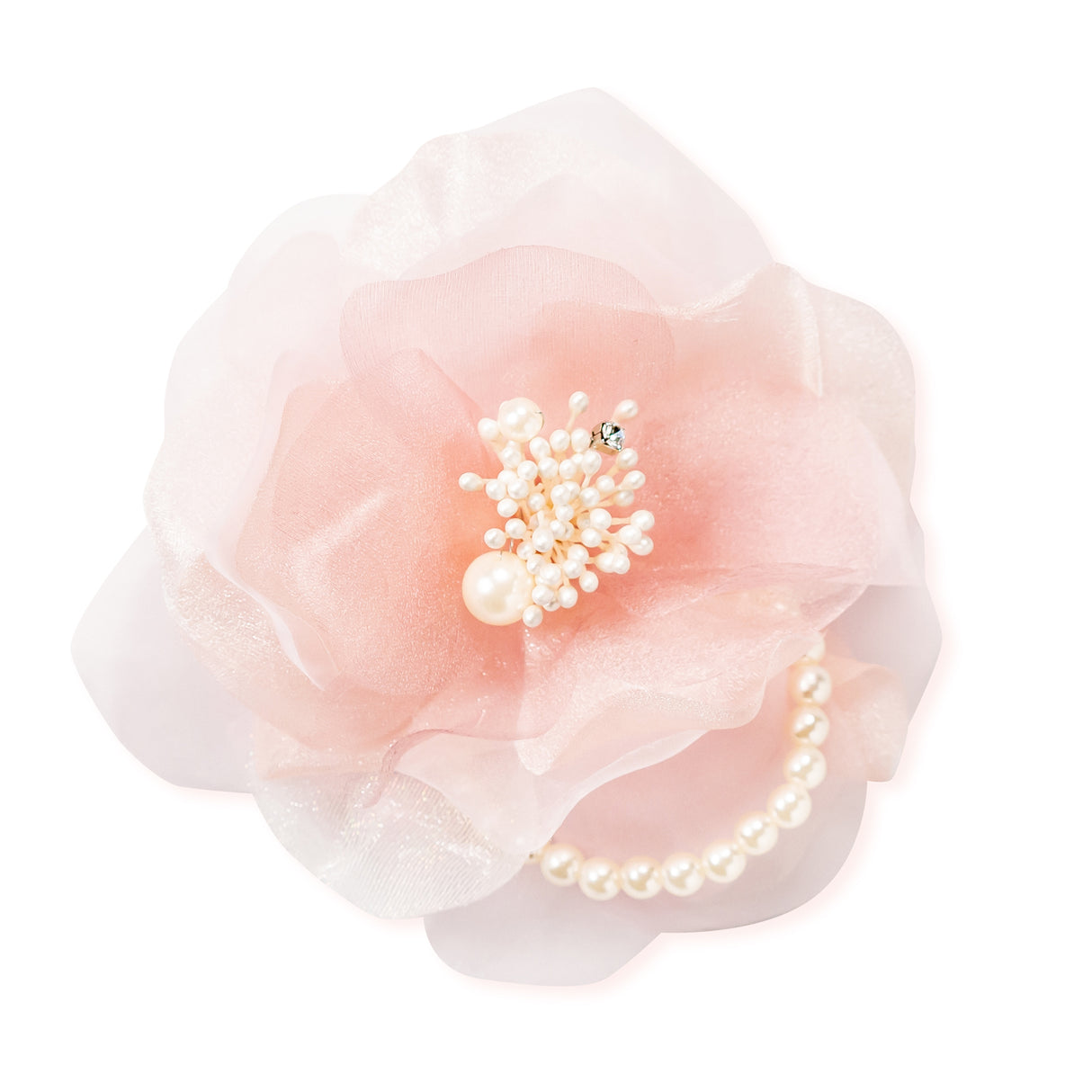 cocomam ふわりシフォンとパールのコサージュ ピンク