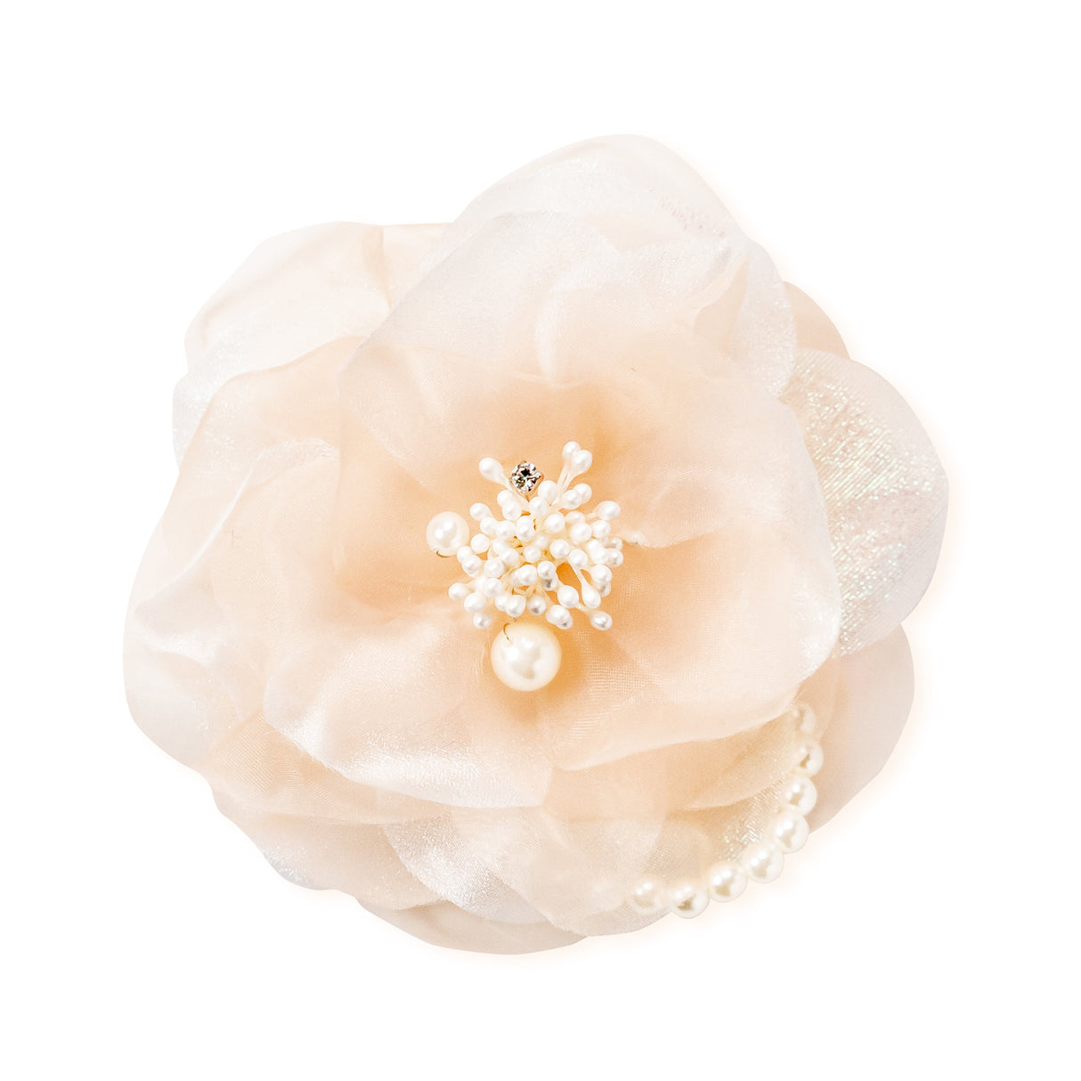 cocomam ふわりシフォンとパールのコサージュ ベージュ