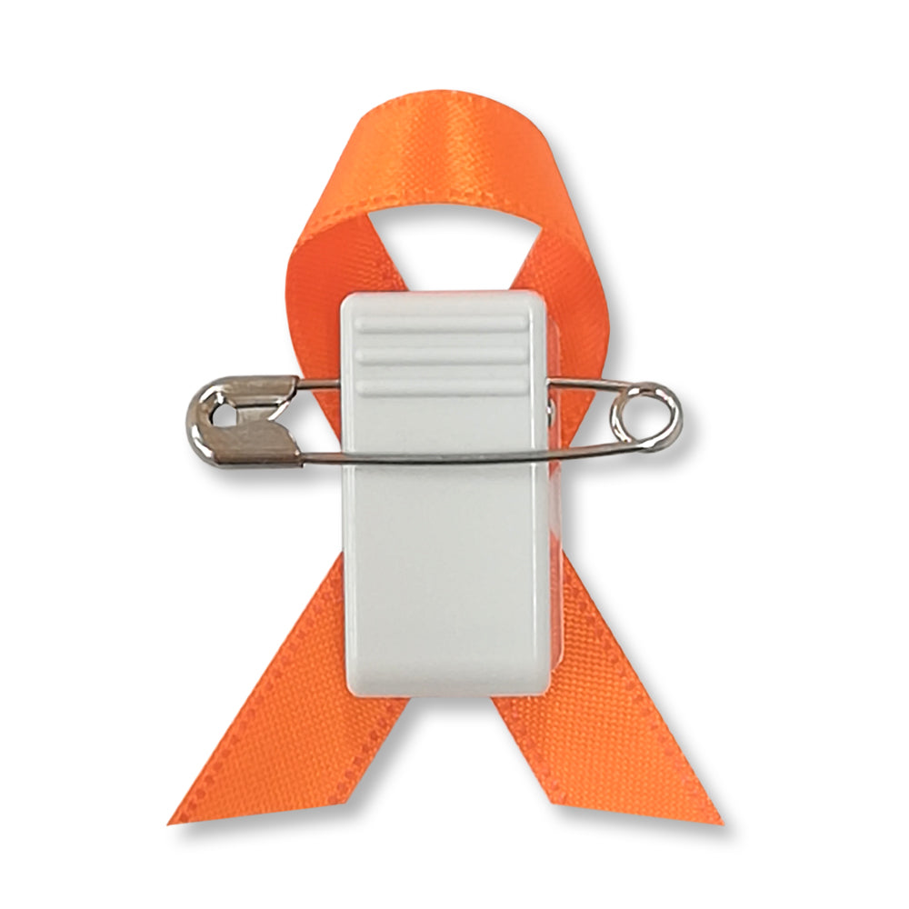 オレンジリボン 裏面 安全ピン&クリップ2WAY仕様