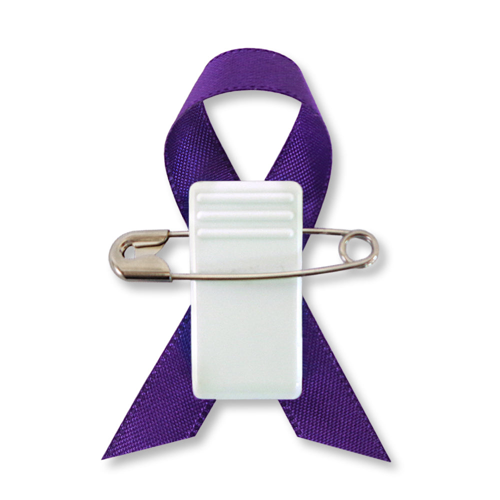 パープルリボン 裏面 安全ピン&クリップ2WAY仕様