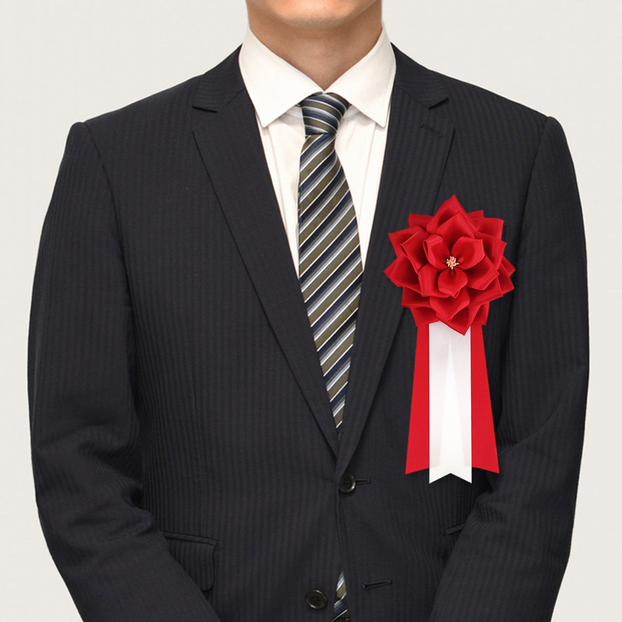 リボン徽章(記章・胸章)大リボンバラ 使用イメージ