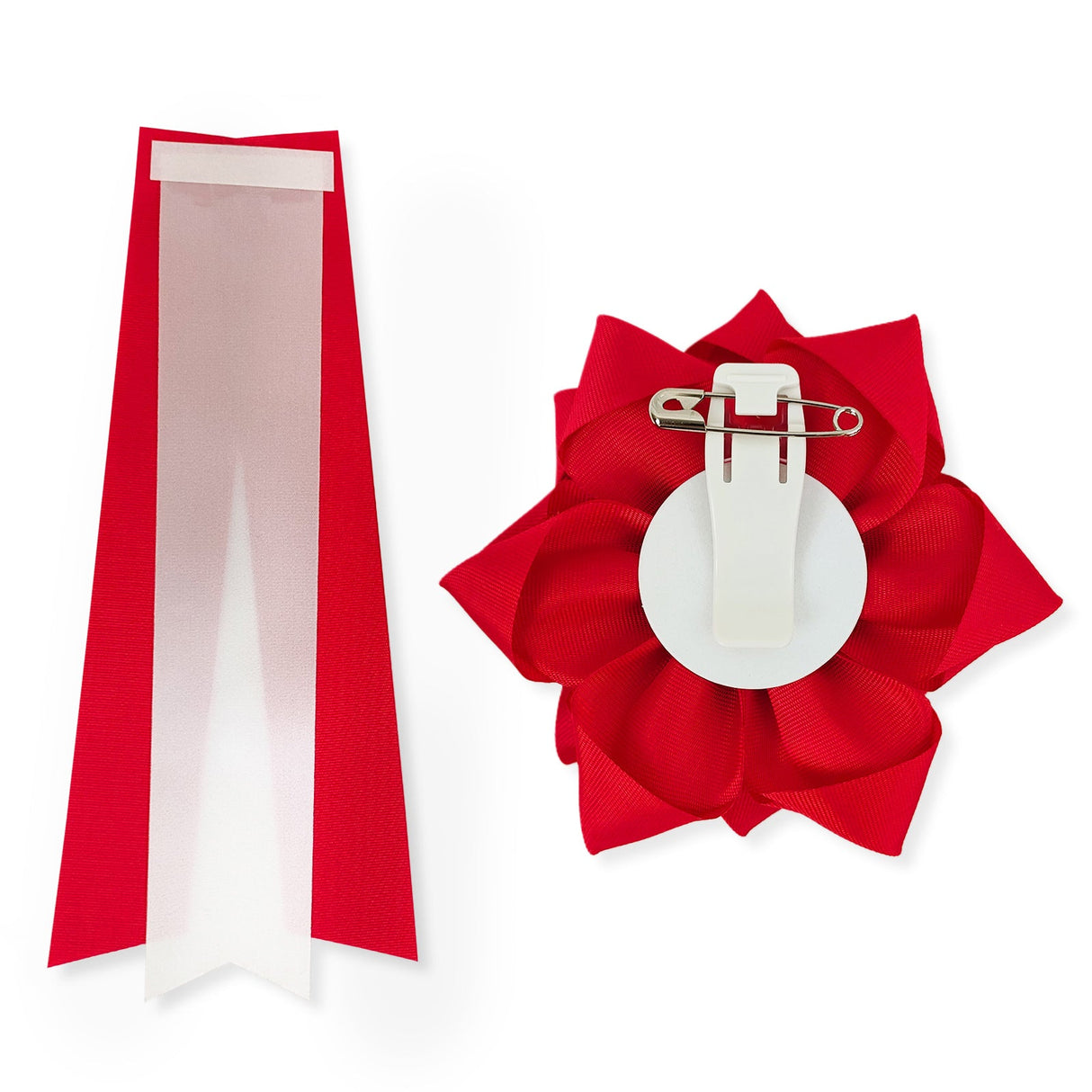 リボン徽章(記章・胸章)中リボンバラ タレとバラの裏側 クリップ 安全ピン